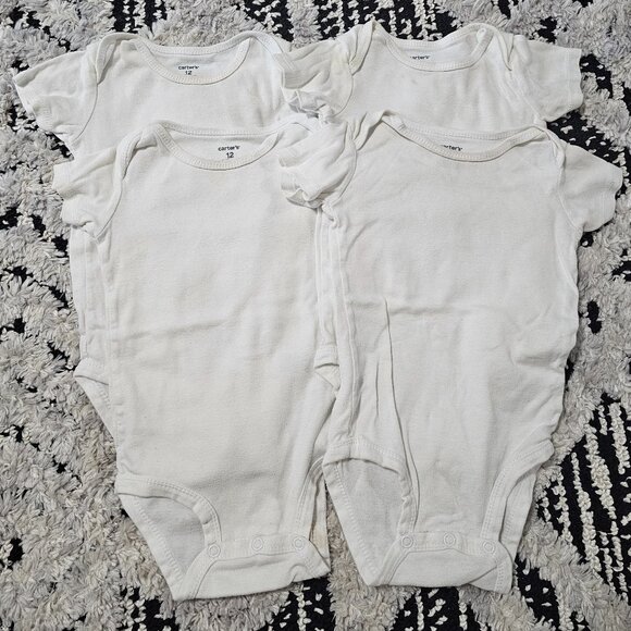Carter's Baby Boy 4 Piece Short Sleeve White Bodysuits 12M - Picture 1 of 7